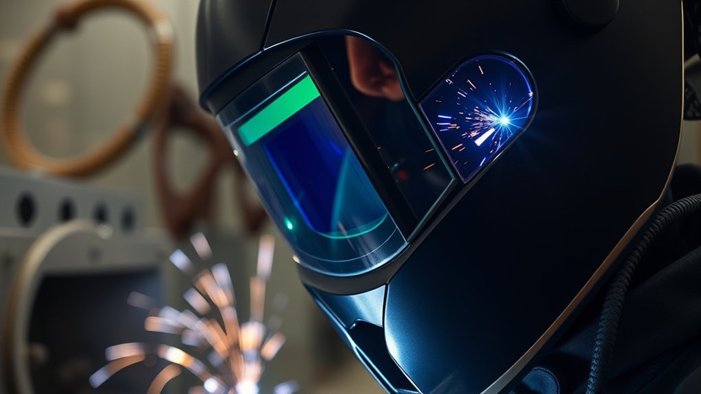 auto-darkening welding helmet lens changing shade when an arc starts
