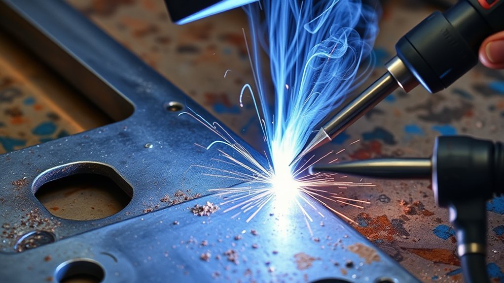 Zinc-based white metal being prepared for welding