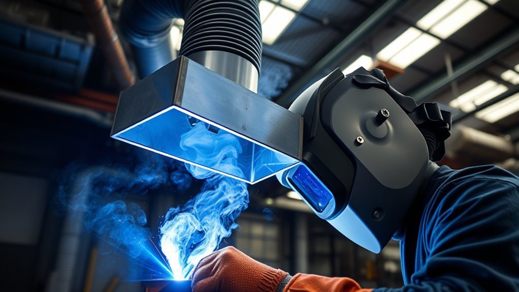 local exhaust ventilation capturing welding fumes near the welding arc