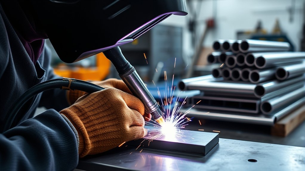 MIG welding torch joining metal with a continuous wire electrode
