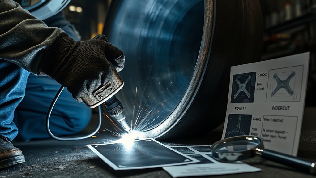 inspector evaluating structural weld integrity