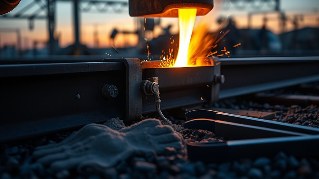Thermite welding setup using a refractory mold and crucible