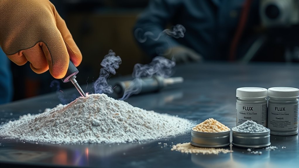 Welding flux shielding a molten weld pool from atmospheric contamination