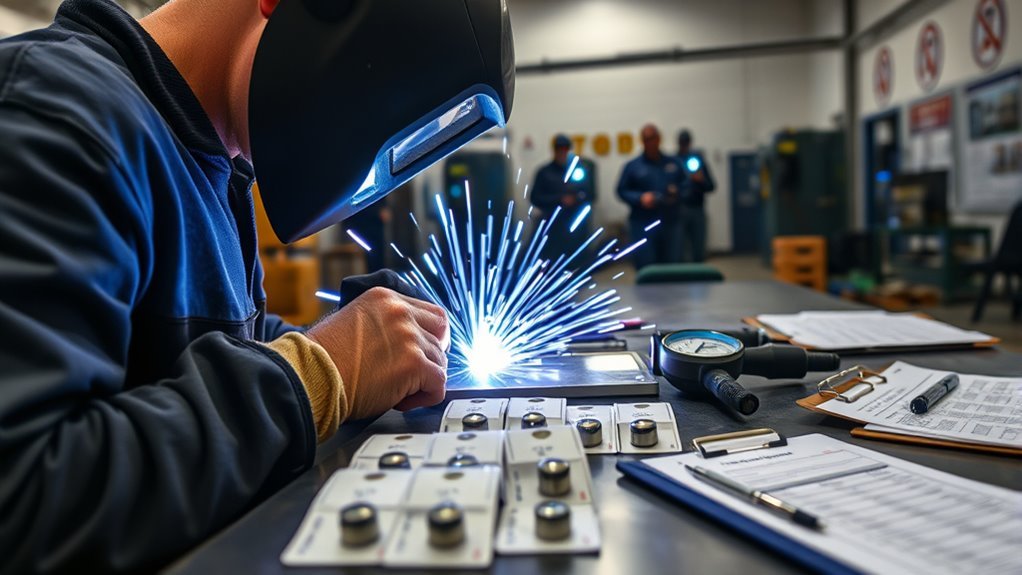 welder demonstrating practical skill during a welding certification test