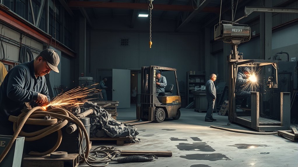 Worker identifying and controlling hazards in a metal fabrication shop