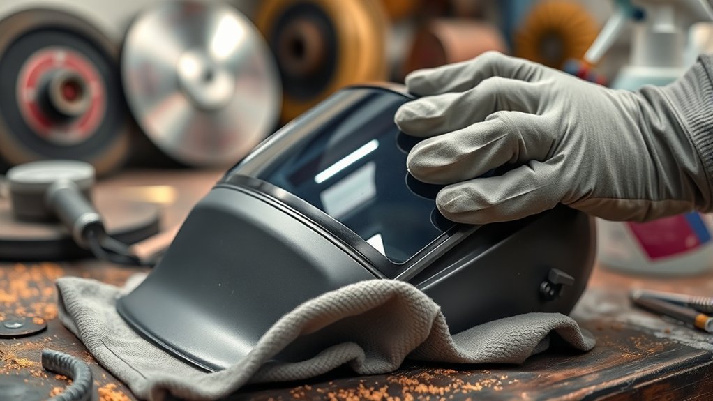 Scratches on welding helmet cover lens caused by improper cleaning