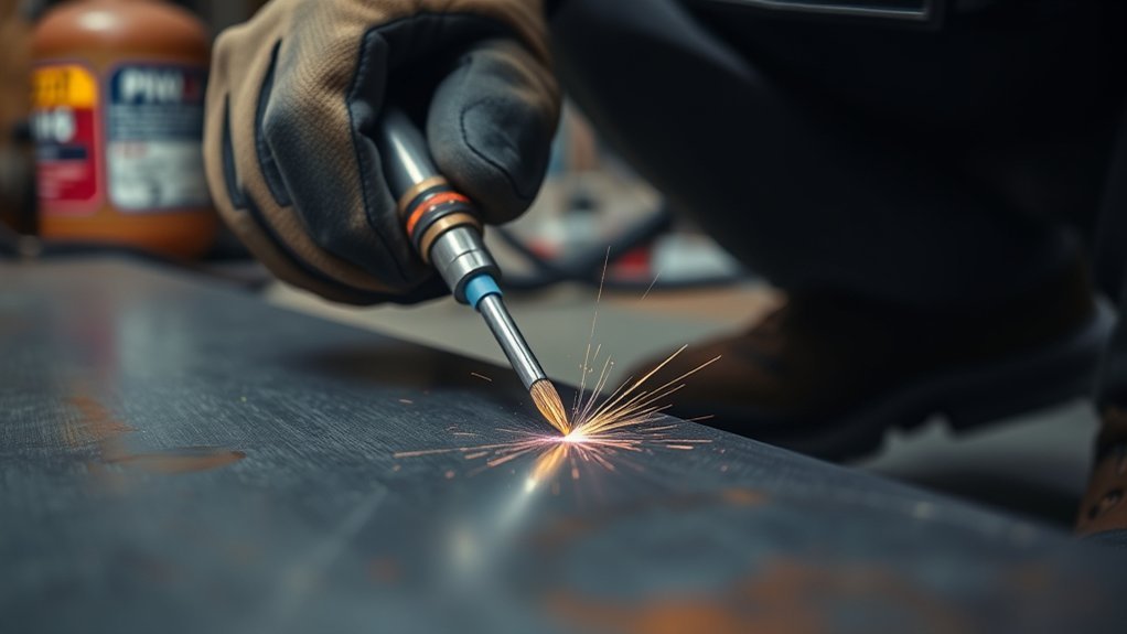 Scratch-start TIG tungsten contacting a metal workpiece to initiate the welding arc
