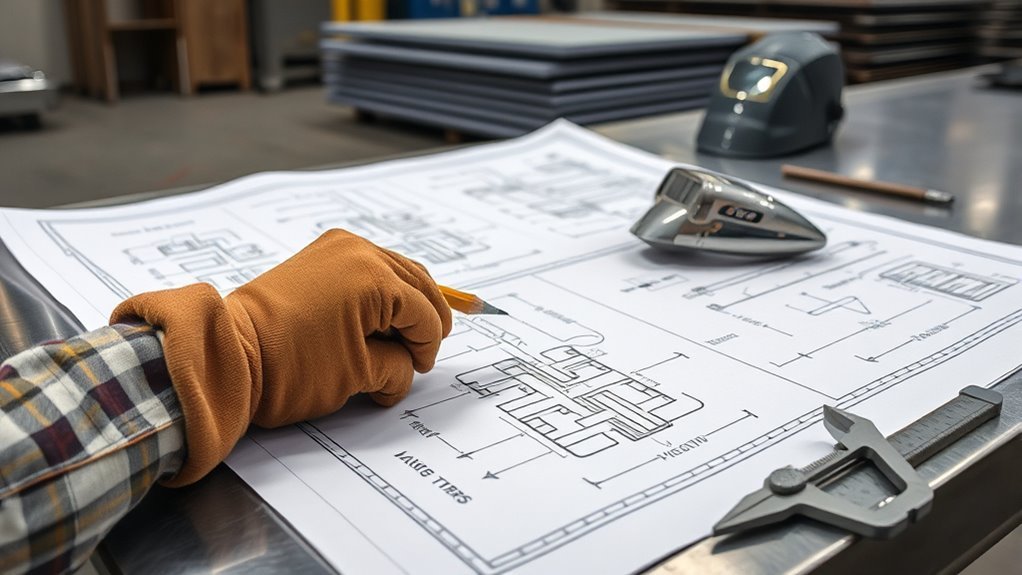 welding blueprint symbols on an engineering drawing