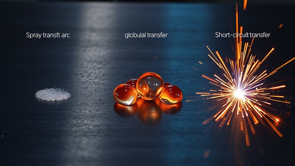 MIG welding metal transfer modes including short-circuit, globular, spray, and pulsed spray