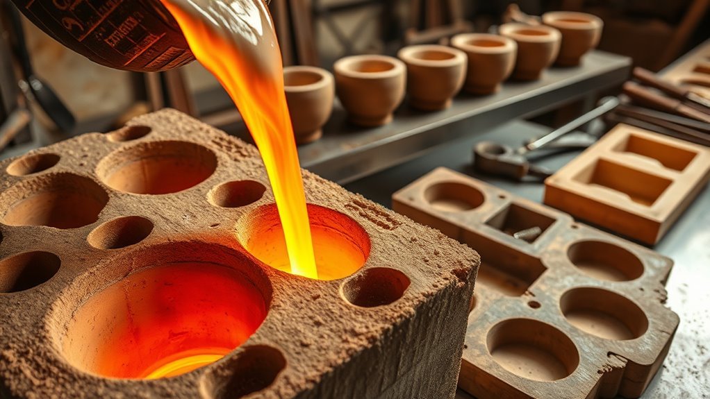 molten metal being poured into a casting mold