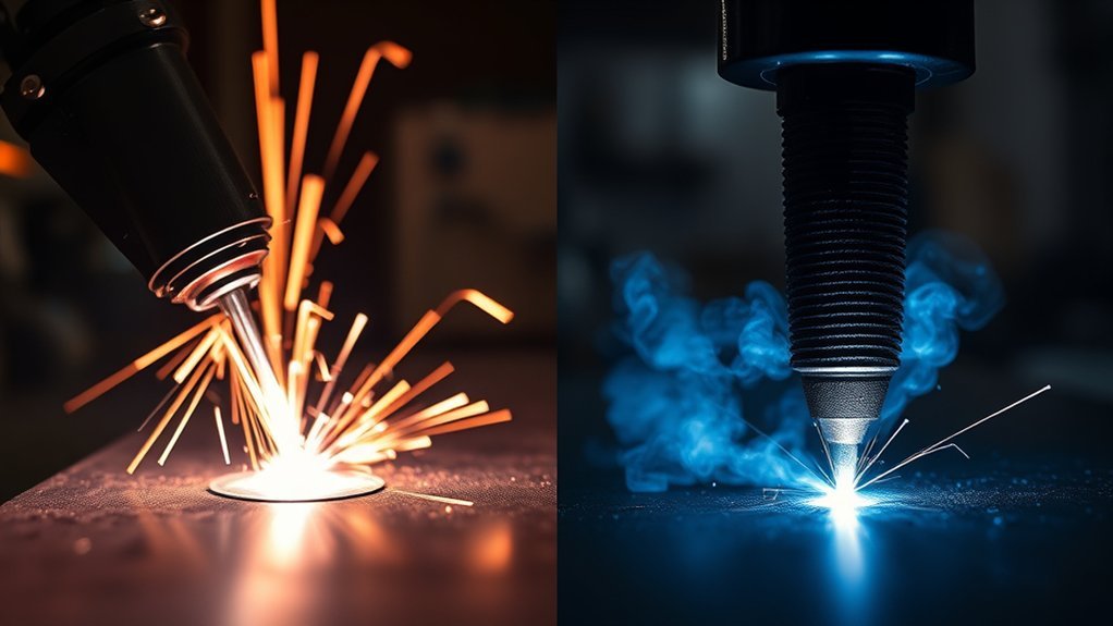 Diagram comparing push and pull MIG welding gun travel directions