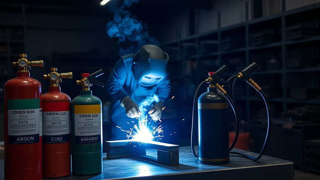 Shielding gas protecting a molten welding pool from atmospheric contamination