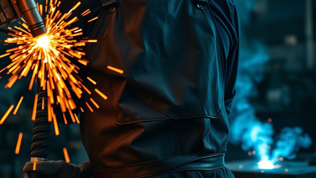 welder wearing a protective welding apron