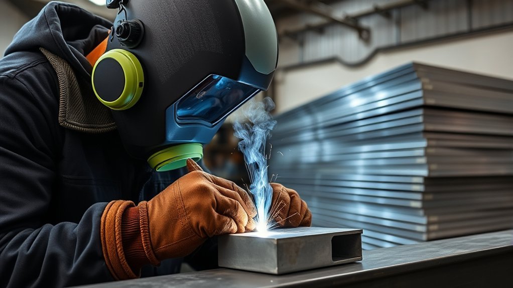 Welder working on galvanized steel where zinc coating can affect fumes and weld quality