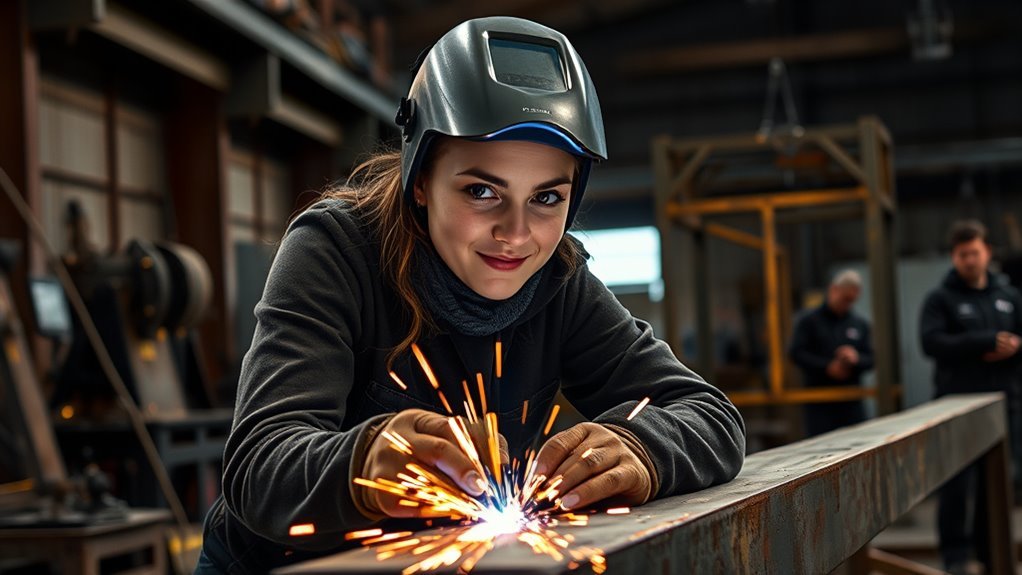 woman wearing welding PPE while working with a welding torch