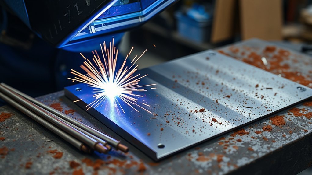 welder joining stainless steel to mild steel with controlled arc heat